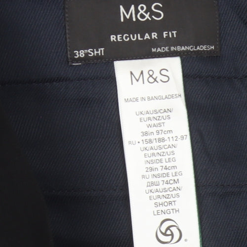 Marks and Spencer Men's Black 38S Regular Fit Wool Blend Dress Trousers