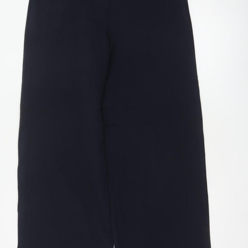 M&S Women Blue UK 12 Long Wide-Leg Belted Tailored Trousers