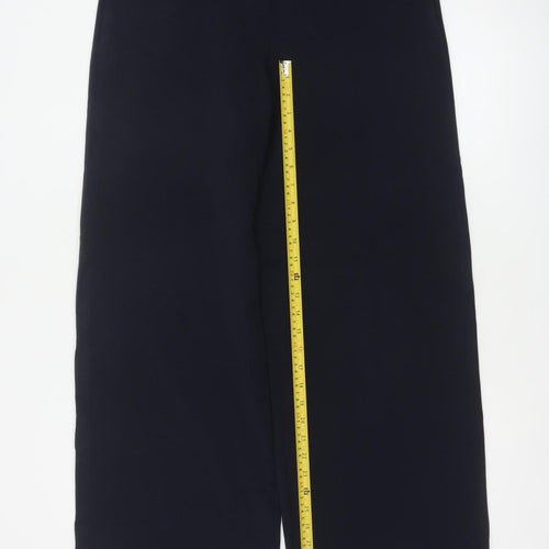 M&S Women Blue UK 12 Long Wide-Leg Belted Tailored Trousers