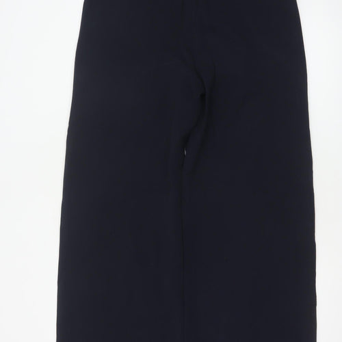 M&S Women Blue UK 12 Long Wide-Leg Belted Tailored Trousers