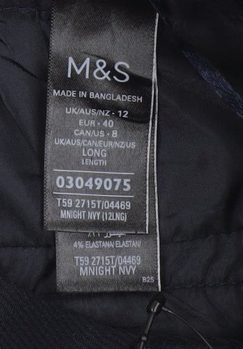 M&S Women Blue UK 12 Long Wide-Leg Belted Tailored Trousers