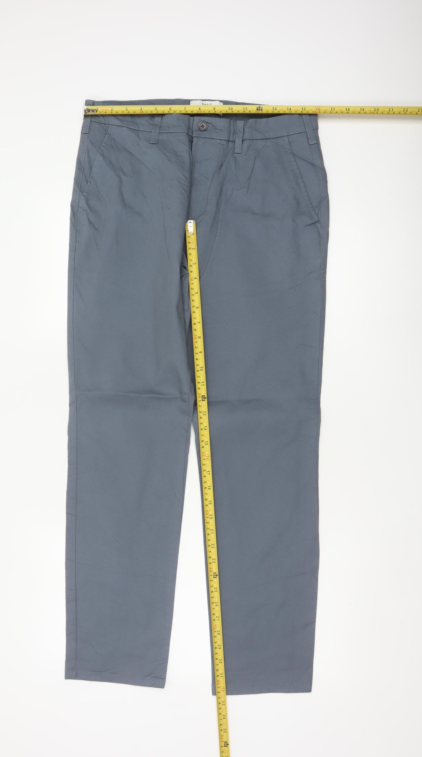 Marks and Spencer Men Grey Slim Fit Chino Trousers 32/31 Cotton Stretch