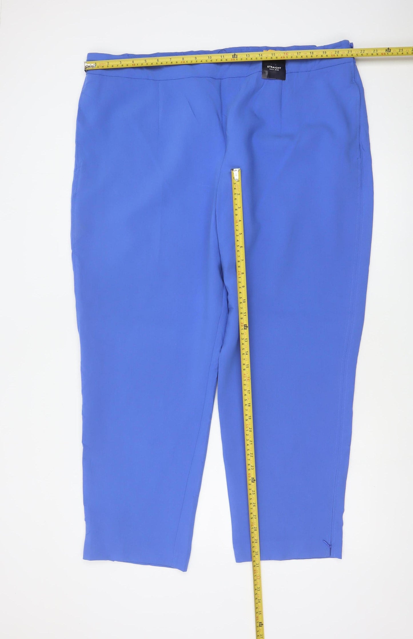 M&S Women Blue Size 24 High Rise Straight Ankle Trousers