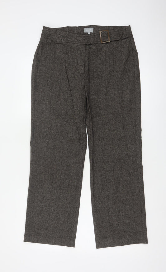Per Una Women Grey UK 12 Straight Leg Belted Herringbone Trousers