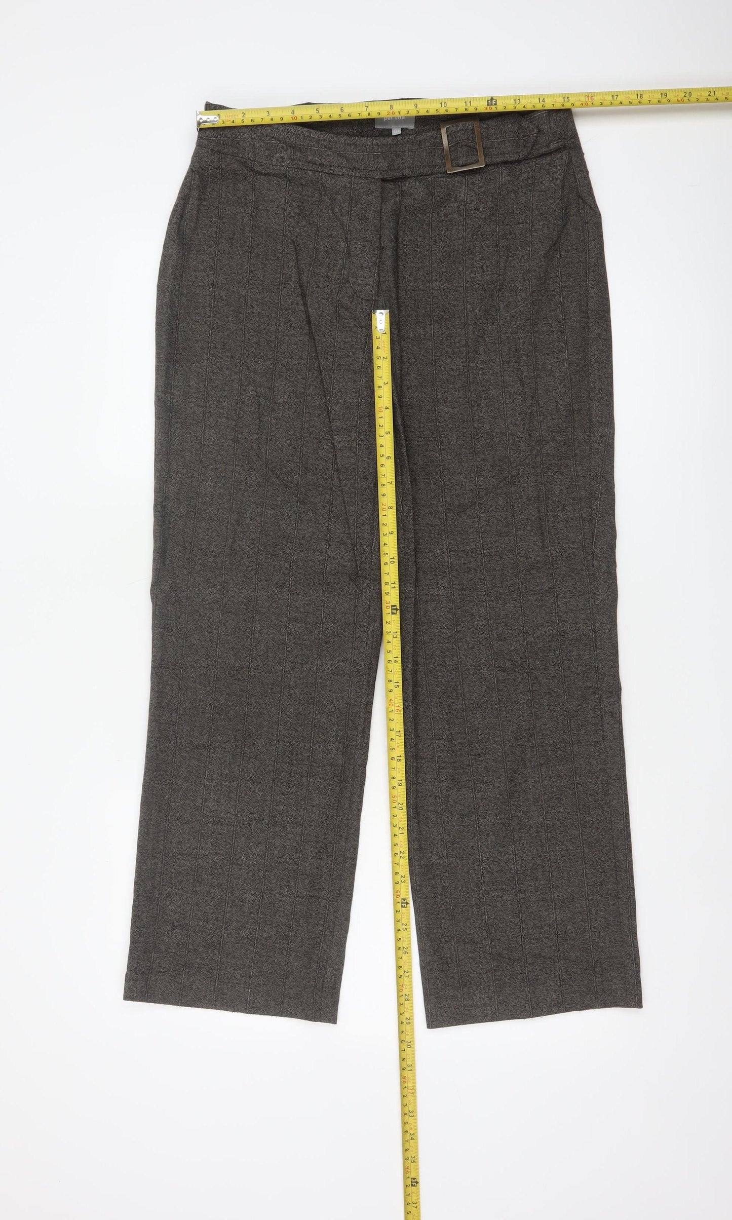 Per Una Women Grey UK 12 Straight Leg Belted Herringbone Trousers