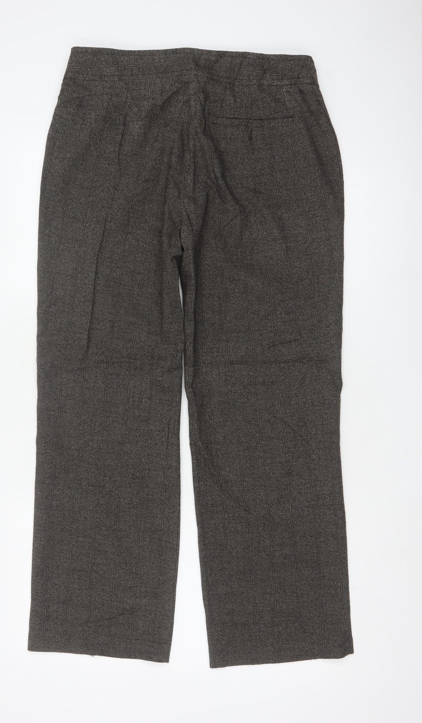 Per Una Women Grey UK 12 Straight Leg Belted Herringbone Trousers