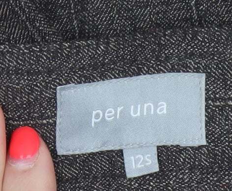 Per Una Women Grey UK 12 Straight Leg Belted Herringbone Trousers