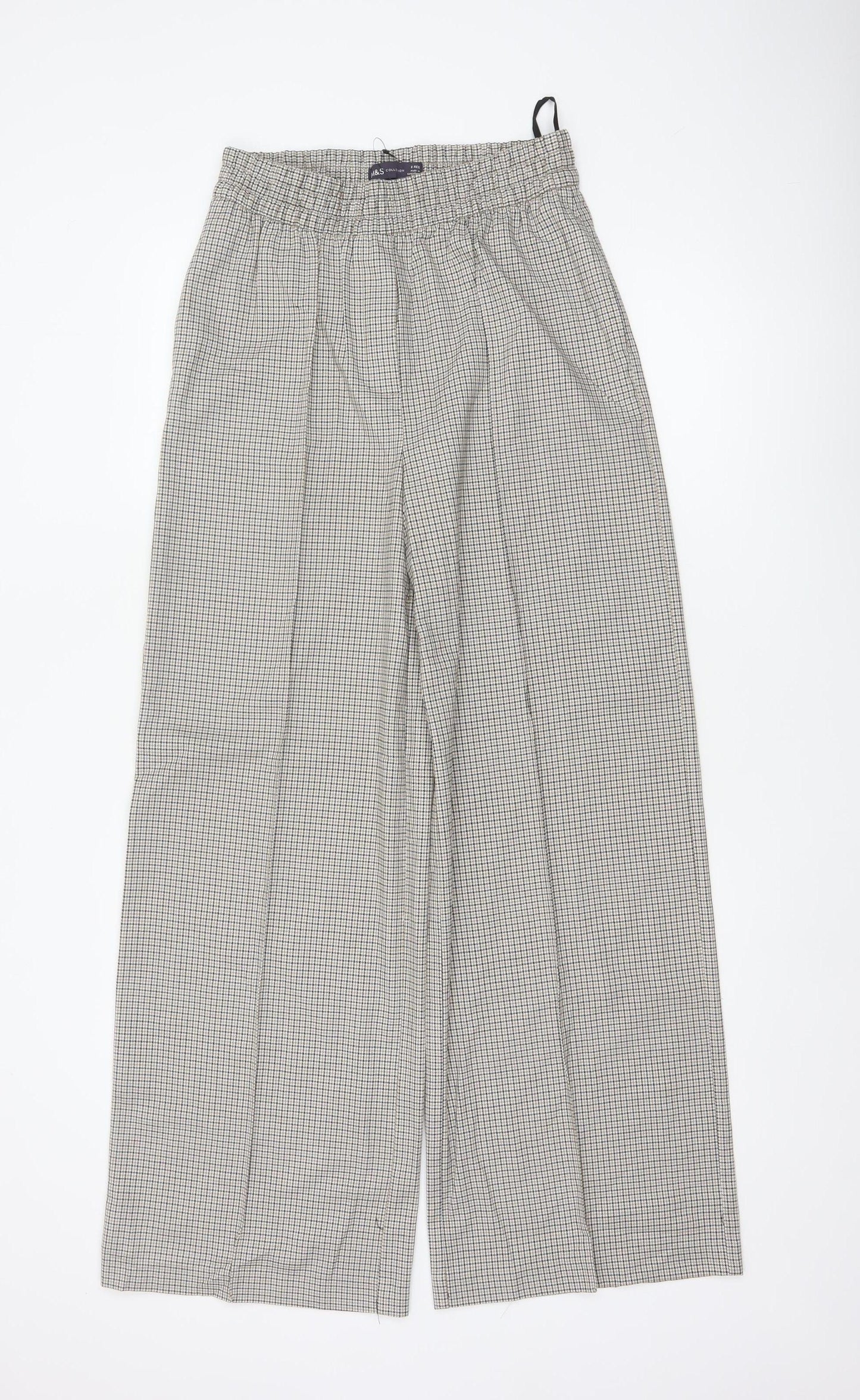 Marks & Spencer Women Multicoloured Check Wide-Leg Trousers UK 8 Regular