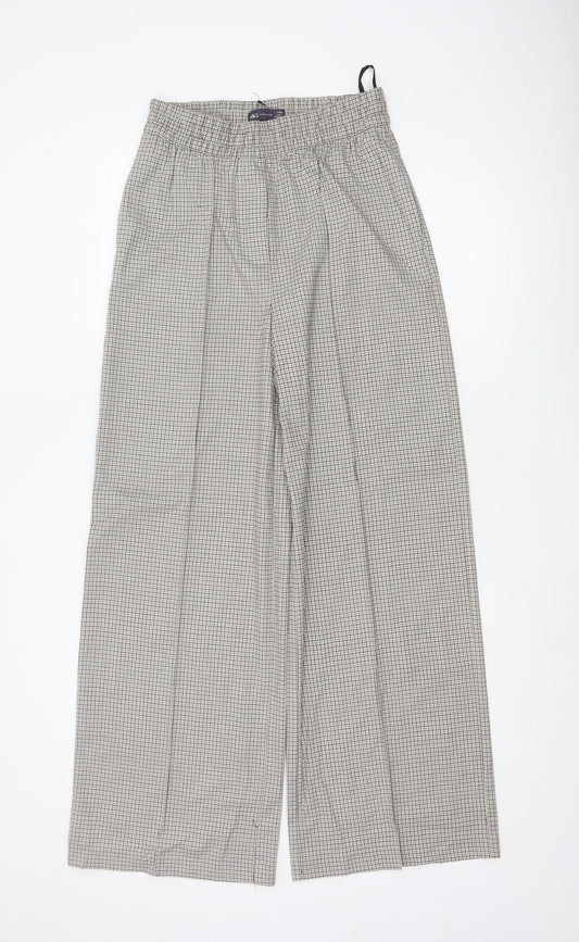 Marks & Spencer Women Multicoloured Check Wide-Leg Trousers UK 8 Regular