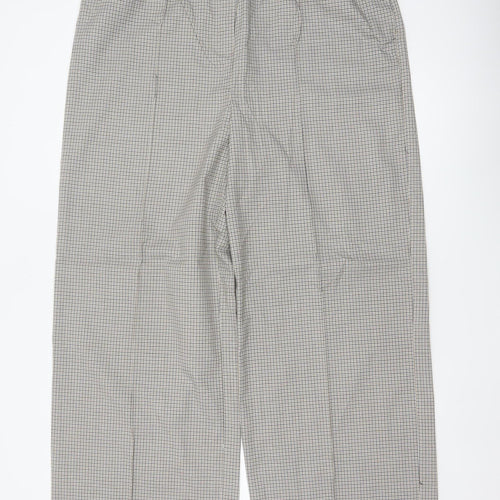 M&S Women Beige Check Wide Leg Elastic Waist Trousers UK 18 Long