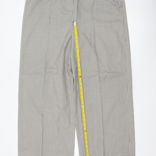 M&S Women Beige Check Wide Leg Elastic Waist Trousers UK 18 Long