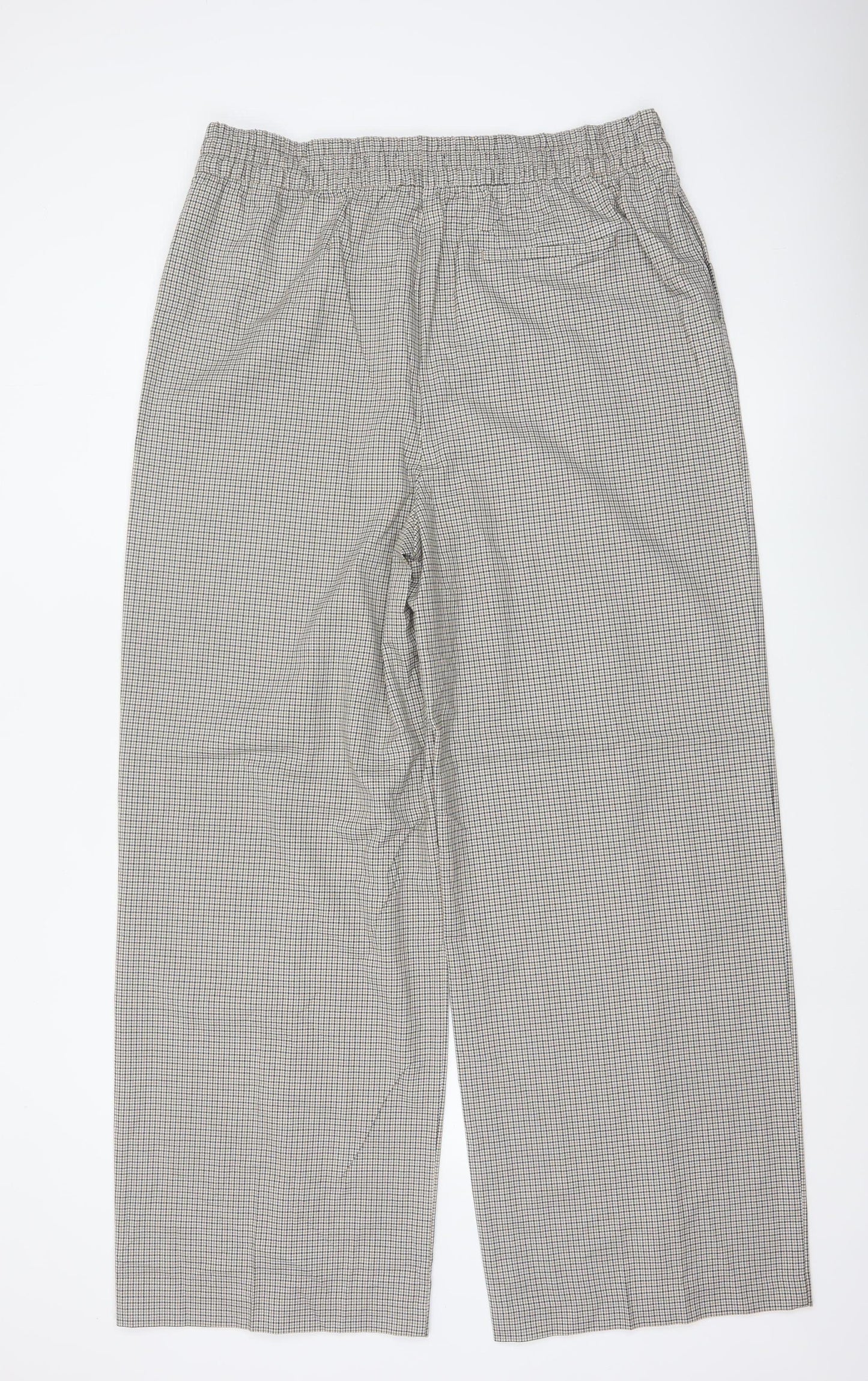 M&S Women Beige Check Wide Leg Elastic Waist Trousers UK 18 Long