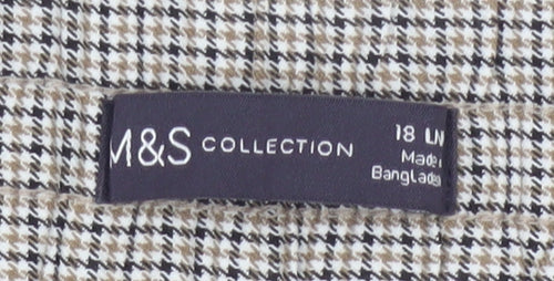 M&S Women Beige Check Wide Leg Elastic Waist Trousers UK 18 Long