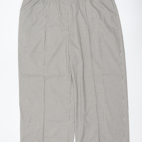 M&S Women’s Beige Check Wide-Leg Trousers UK 22 Short Stretch