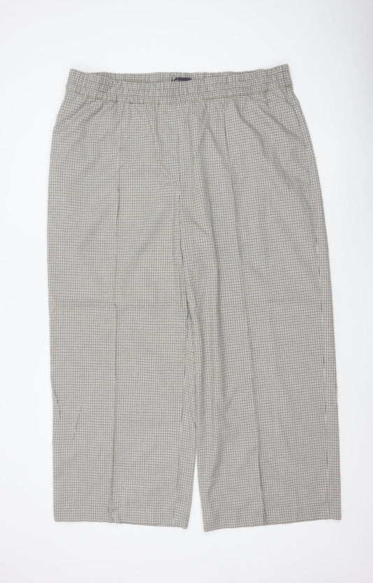 M&S Women’s Beige Check Wide-Leg Trousers UK 22 Short Stretch