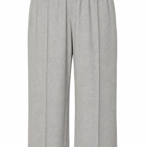 M&S Women’s Beige Check Wide-Leg Trousers UK 22 Short Stretch