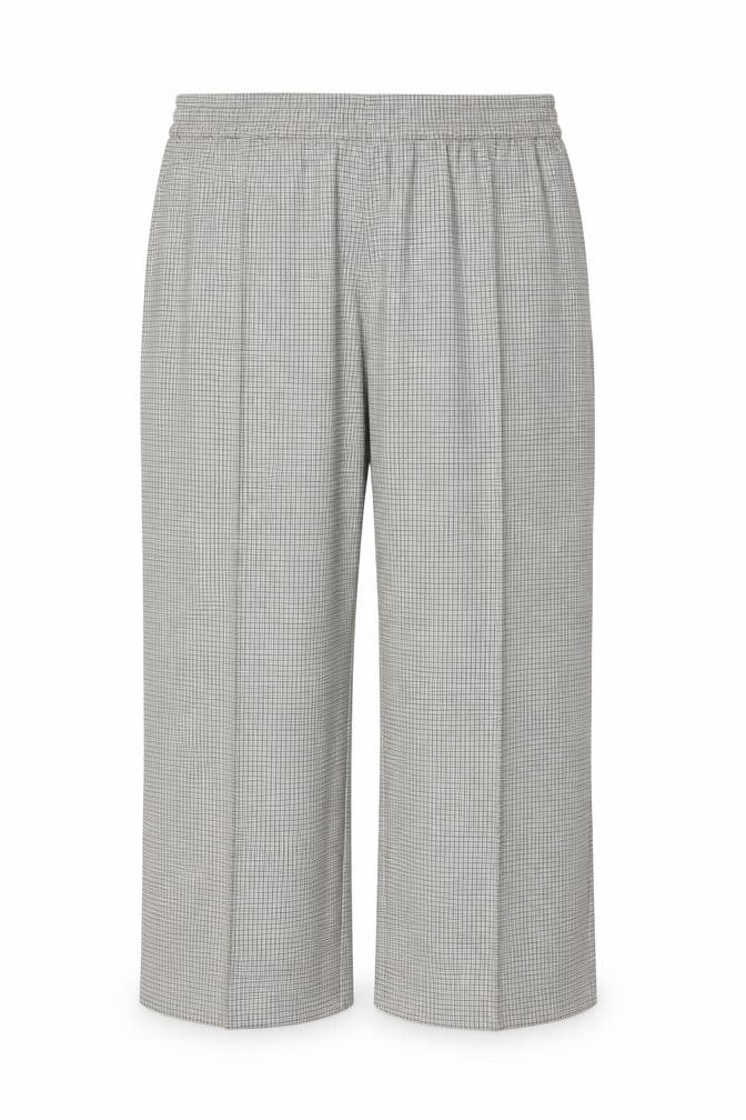 M&S Women’s Beige Check Wide-Leg Trousers UK 22 Short Stretch