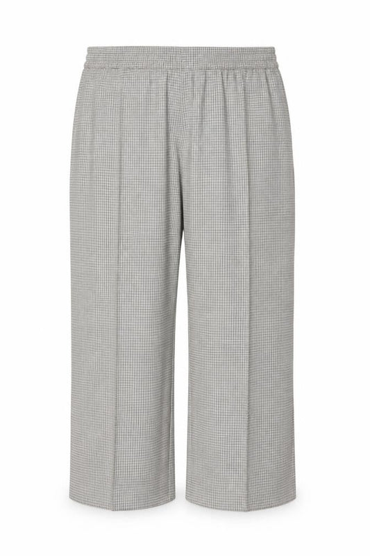 M&S Women’s Beige Check Wide-Leg Trousers UK 22 Short Stretch