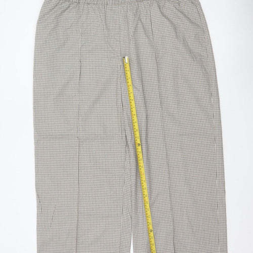 M&S Women’s Beige Check Wide-Leg Trousers UK 22 Short Stretch