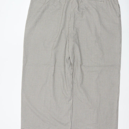 M&S Women’s Beige Check Wide-Leg Trousers UK 22 Short Stretch
