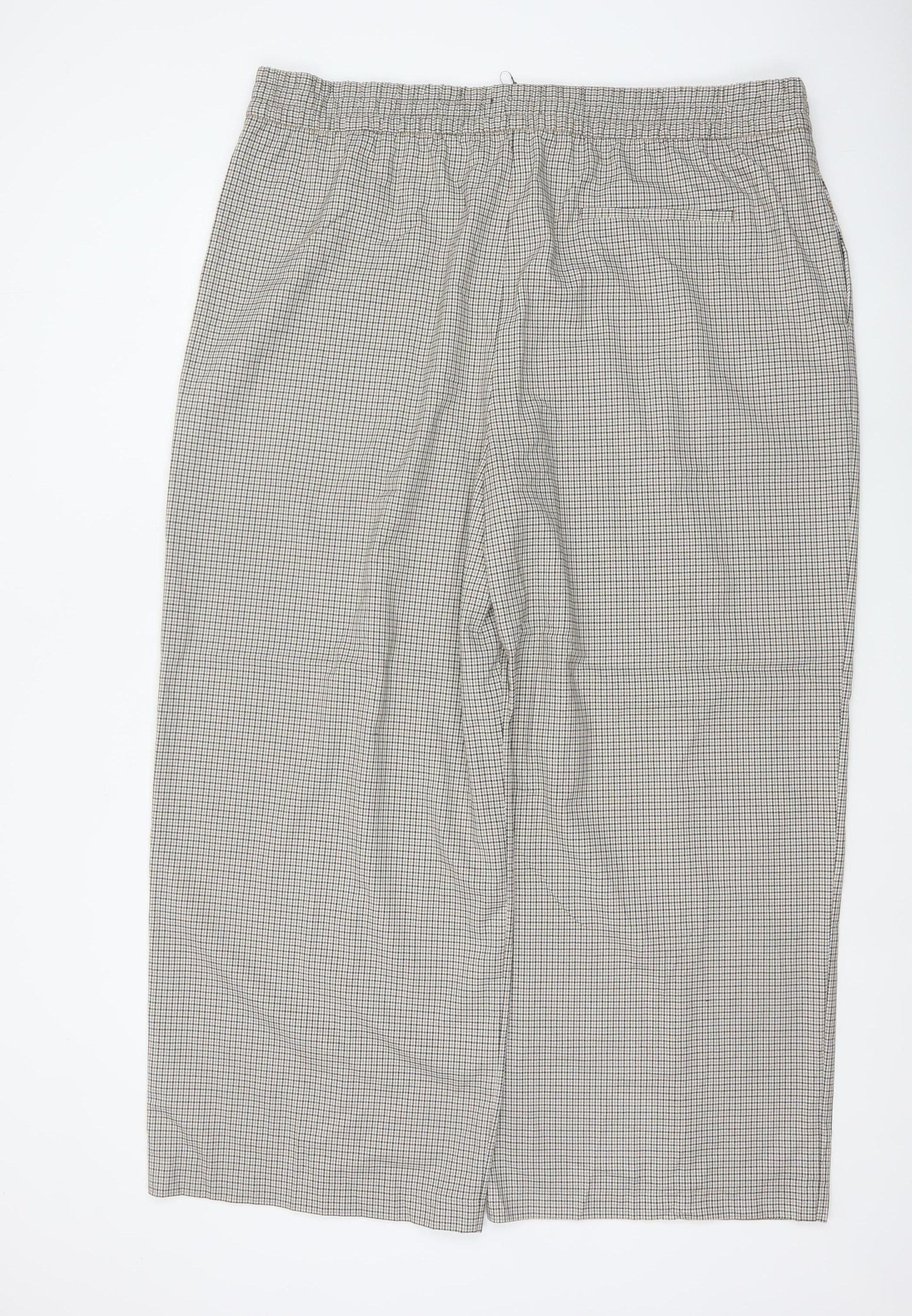 M&S Women’s Beige Check Wide-Leg Trousers UK 22 Short Stretch