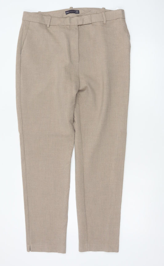 M&S Women Beige Size 16 Long Tapered Smart Dress Trousers