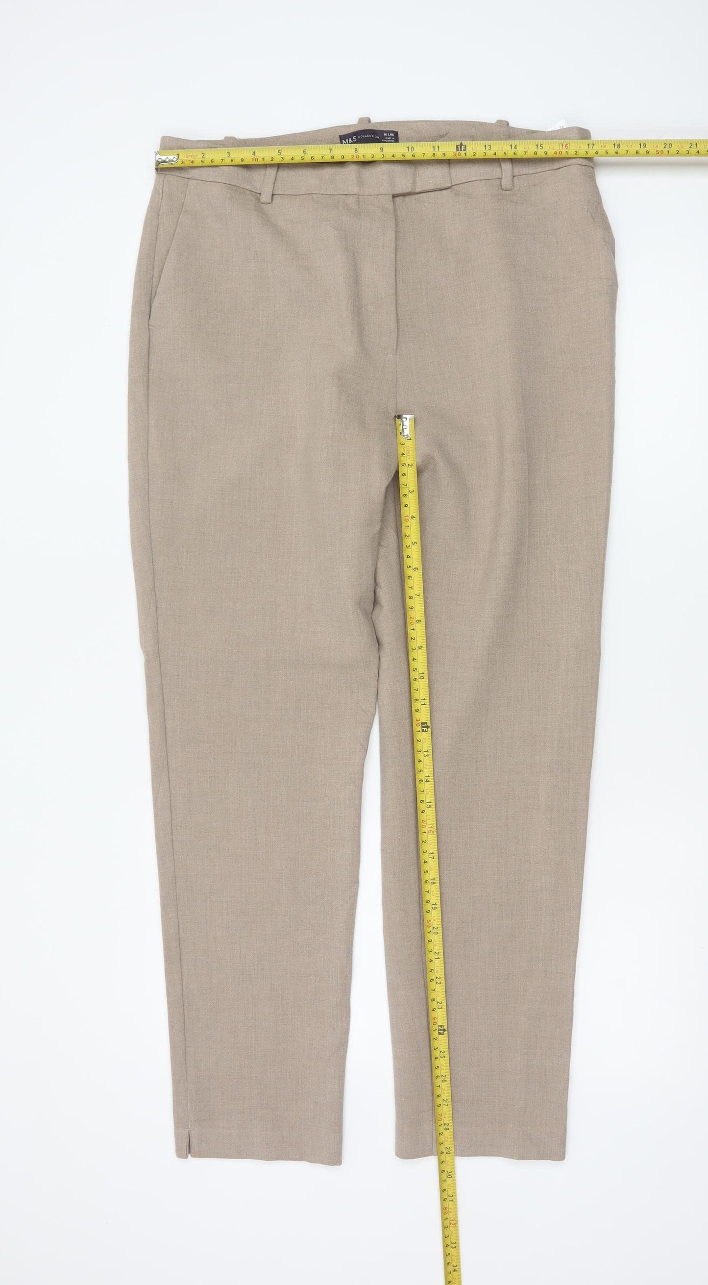 M&S Women Beige Size 16 Long Tapered Smart Dress Trousers