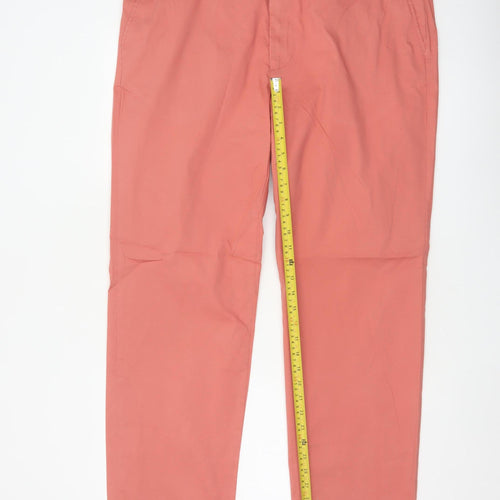 M&S Mens Pink 40in Regular Fit Straight Chino Trousers Cotton Blend