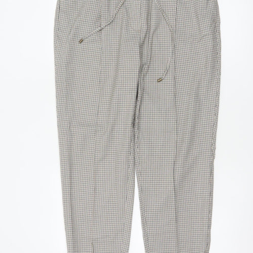 Marks & Spencer Women Beige Check Tapered Ankle Grazer Trousers UK 16