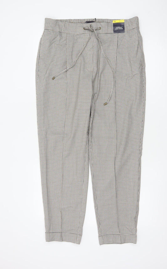Marks & Spencer Women Beige Check Tapered Ankle Grazer Trousers UK 16