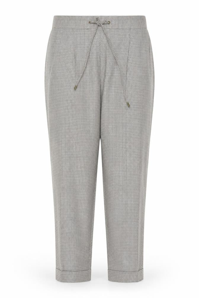 Marks & Spencer Women Beige Check Tapered Ankle Grazer Trousers UK 16
