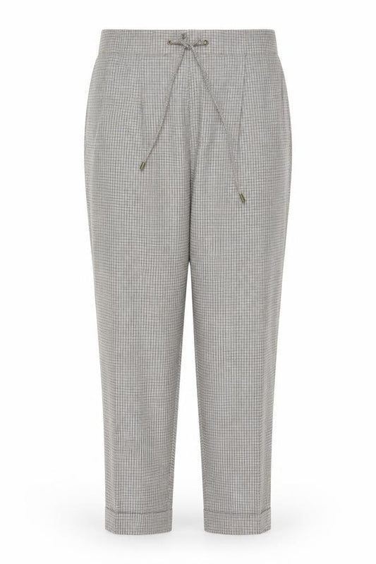 Marks & Spencer Women Beige Check Tapered Ankle Grazer Trousers UK 16
