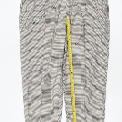 Marks & Spencer Women Beige Check Tapered Ankle Grazer Trousers UK 16