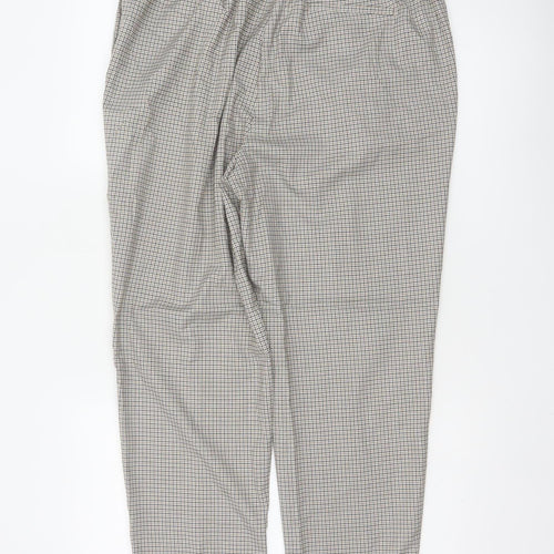Marks & Spencer Women Beige Check Tapered Ankle Grazer Trousers UK 16