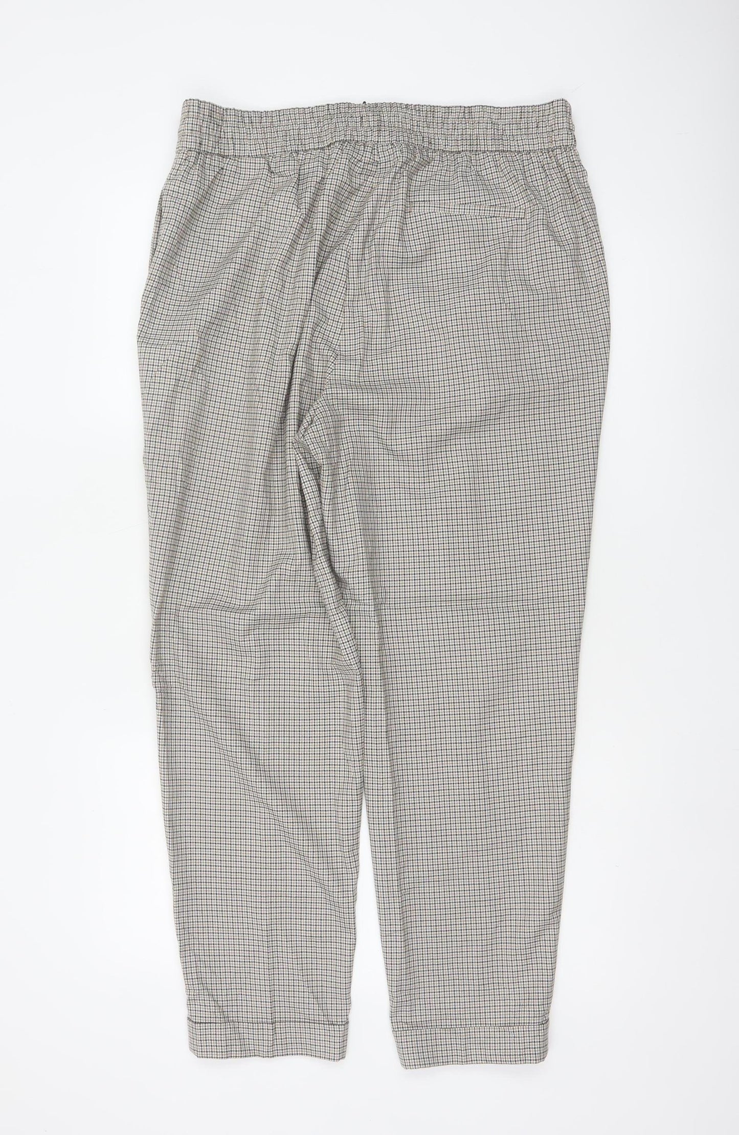 Marks & Spencer Women Beige Check Tapered Ankle Grazer Trousers UK 16