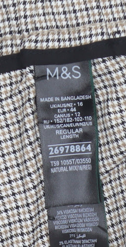 Marks & Spencer Women Beige Check Tapered Ankle Grazer Trousers UK 16