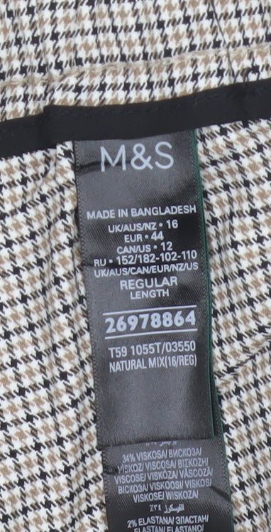 Marks & Spencer Women Beige Check Tapered Ankle Grazer Trousers UK 16