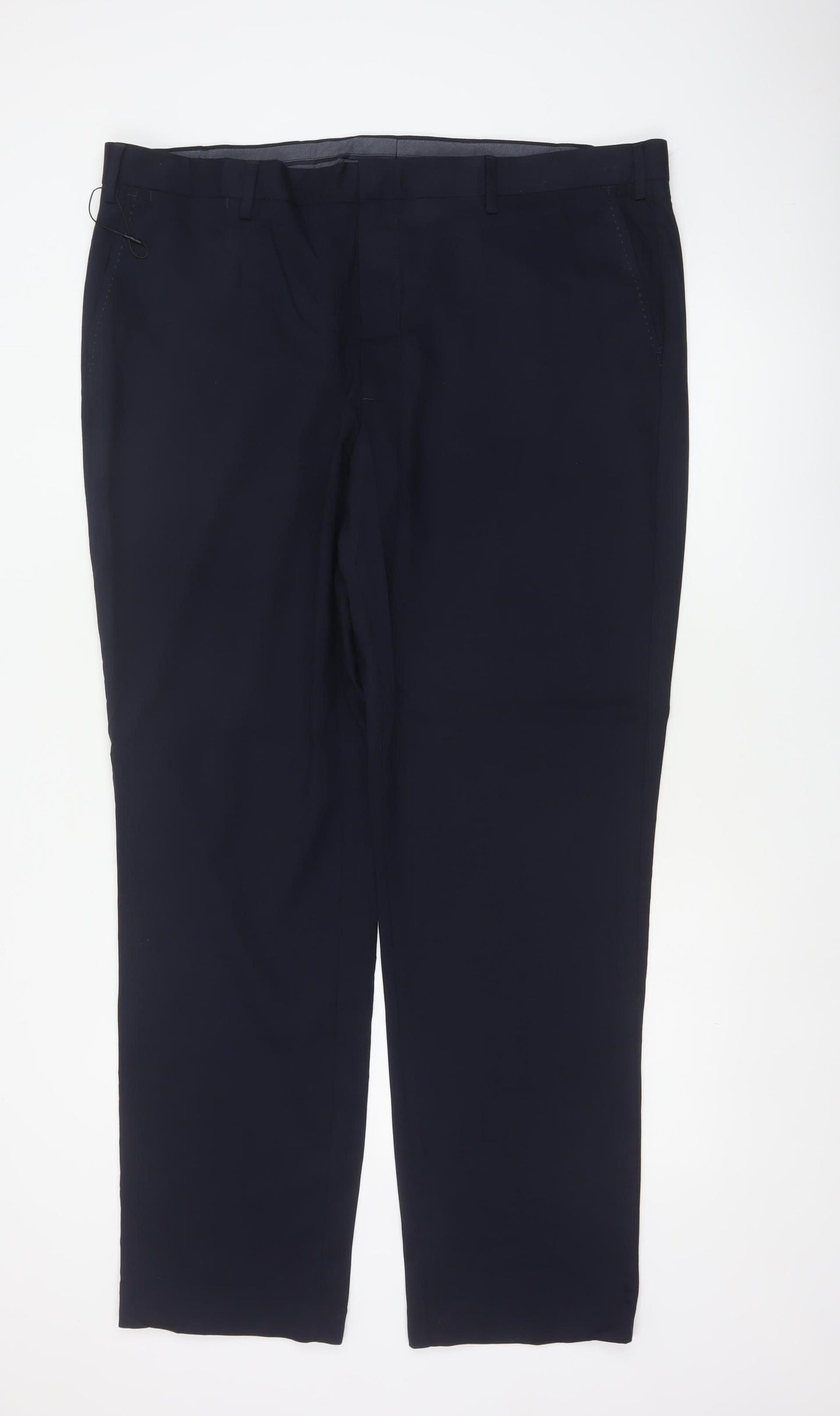 Marks and Spencer Men’s Navy 42in Long Regular Fit Wool Dress Trousers