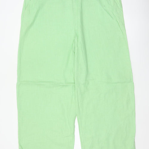 M&S Women Green UK 20 High Rise Wide Leg Linen Blend Trousers