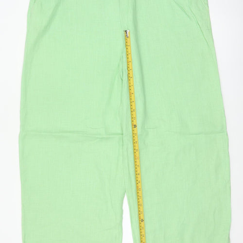 M&S Women Green UK 20 High Rise Wide Leg Linen Blend Trousers