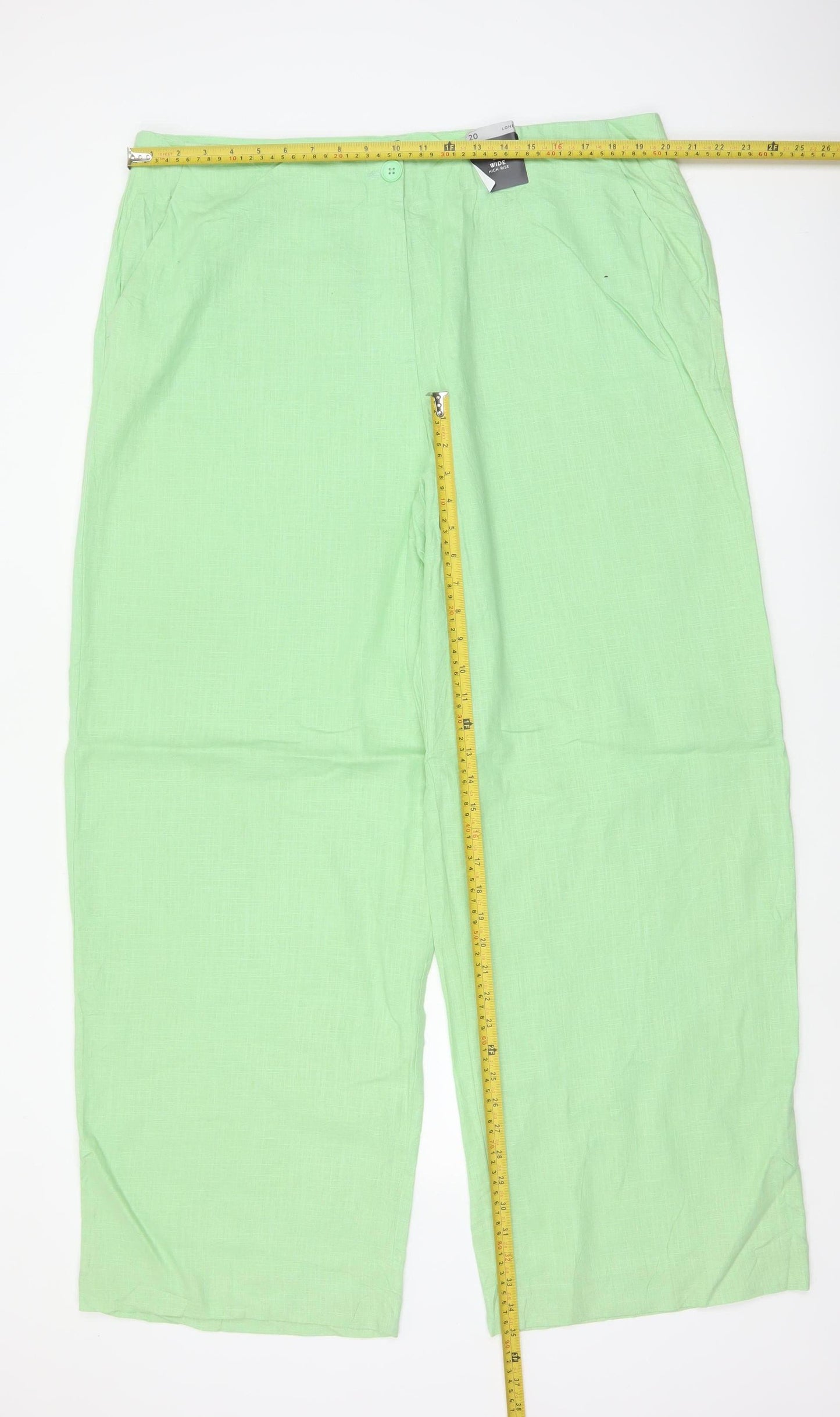 M&S Women Green UK 20 High Rise Wide Leg Linen Blend Trousers