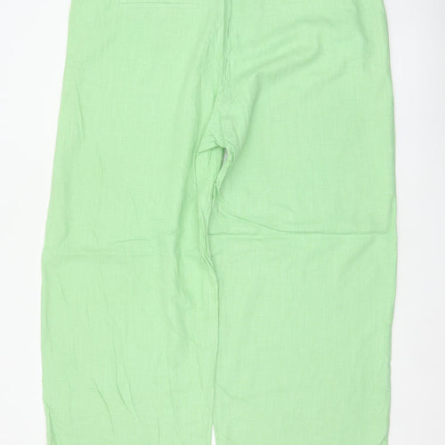 M&S Women Green UK 20 High Rise Wide Leg Linen Blend Trousers