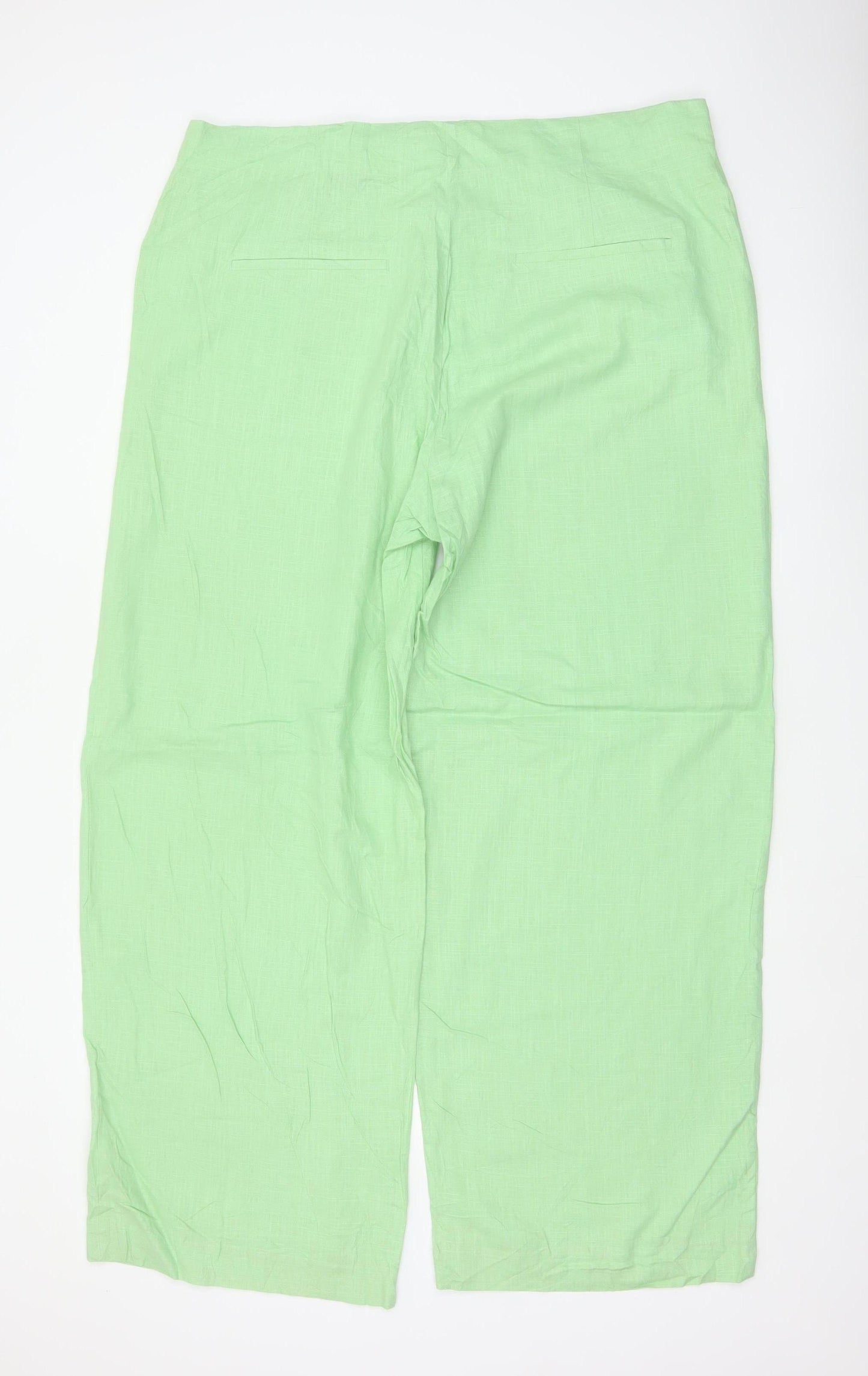 M&S Women Green UK 20 High Rise Wide Leg Linen Blend Trousers