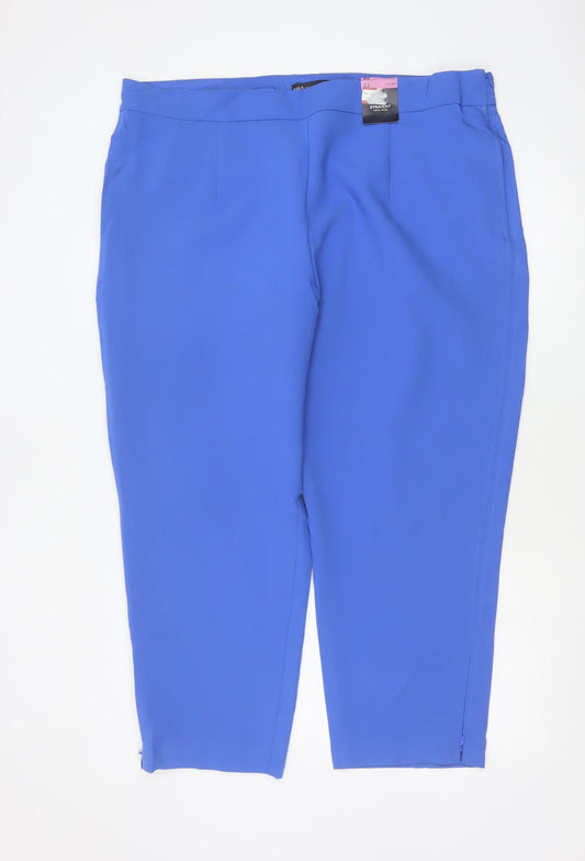 M&S Women Blue UK 22 Short High Rise Straight Trousers