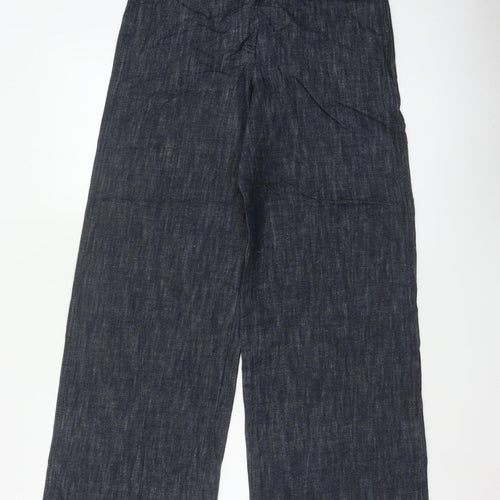 Marks & Spencer Women’s Blue UK 8 Regular Wide Leg Linen Blend Trousers