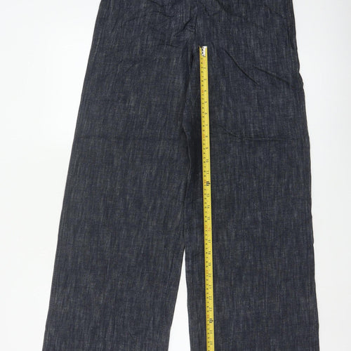 Marks & Spencer Women’s Blue UK 8 Regular Wide Leg Linen Blend Trousers