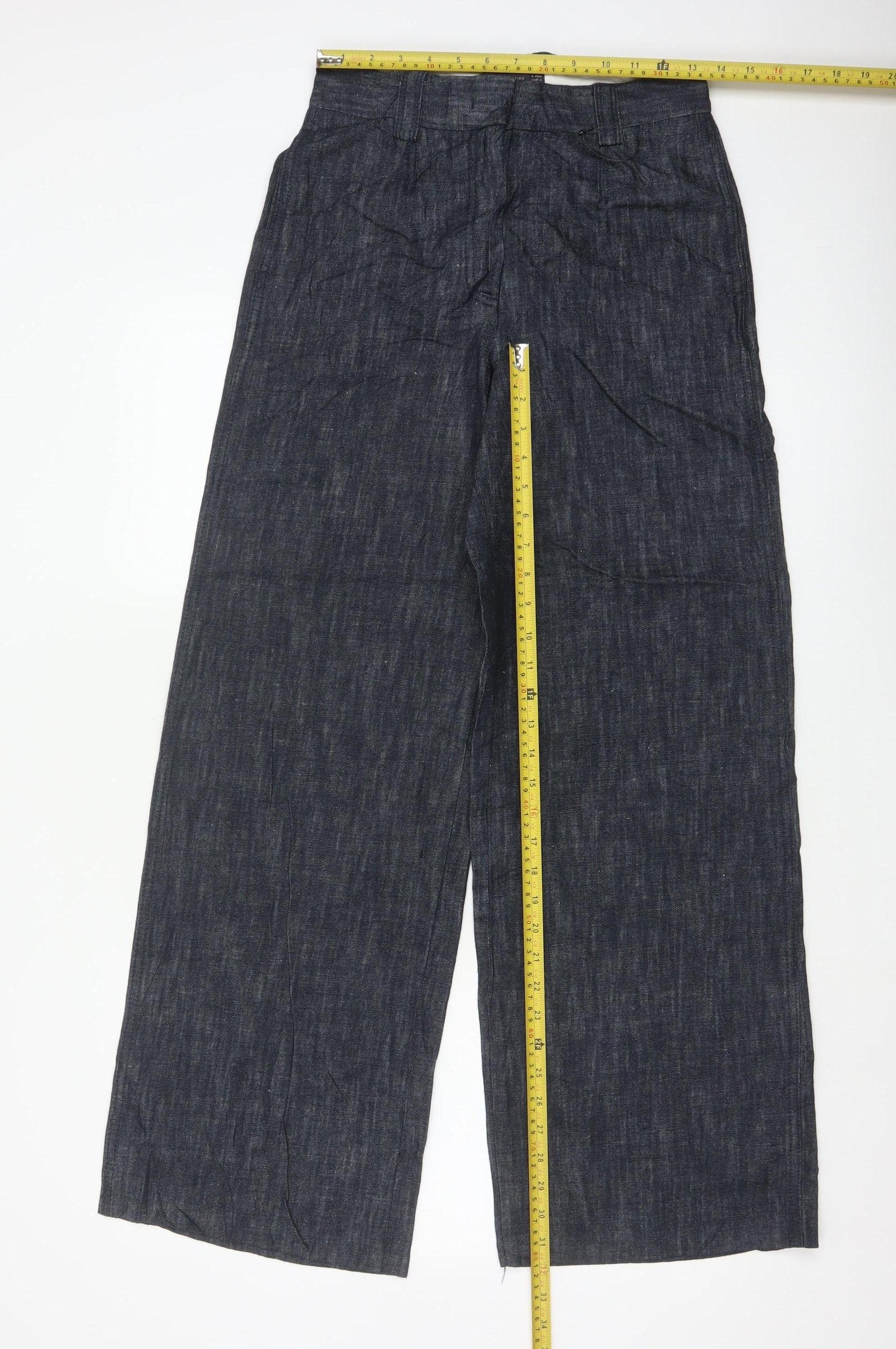 Marks & Spencer Women’s Blue UK 8 Regular Wide Leg Linen Blend Trousers