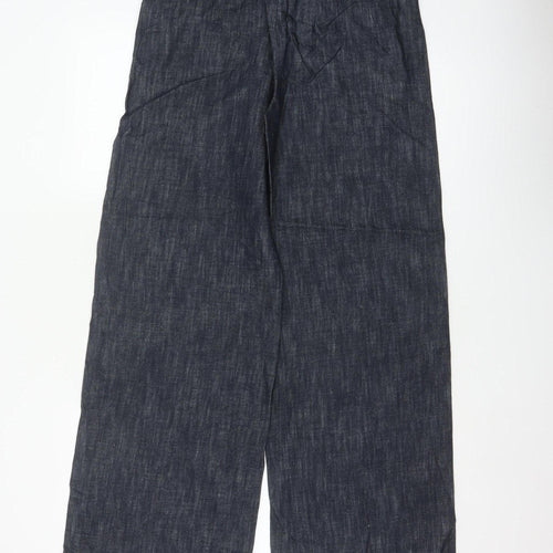 Marks & Spencer Women’s Blue UK 8 Regular Wide Leg Linen Blend Trousers