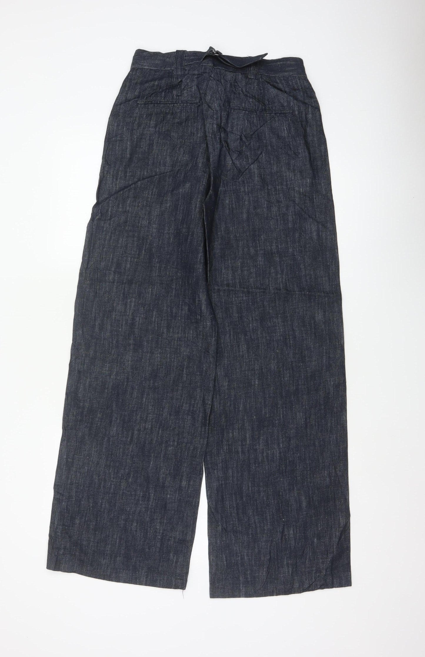 Marks & Spencer Women’s Blue UK 8 Regular Wide Leg Linen Blend Trousers