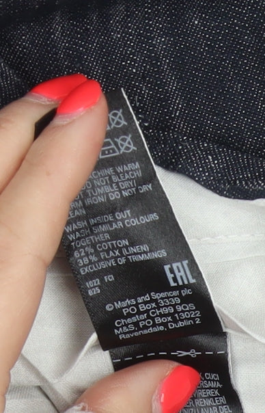 Marks & Spencer Women’s Blue UK 8 Regular Wide Leg Linen Blend Trousers